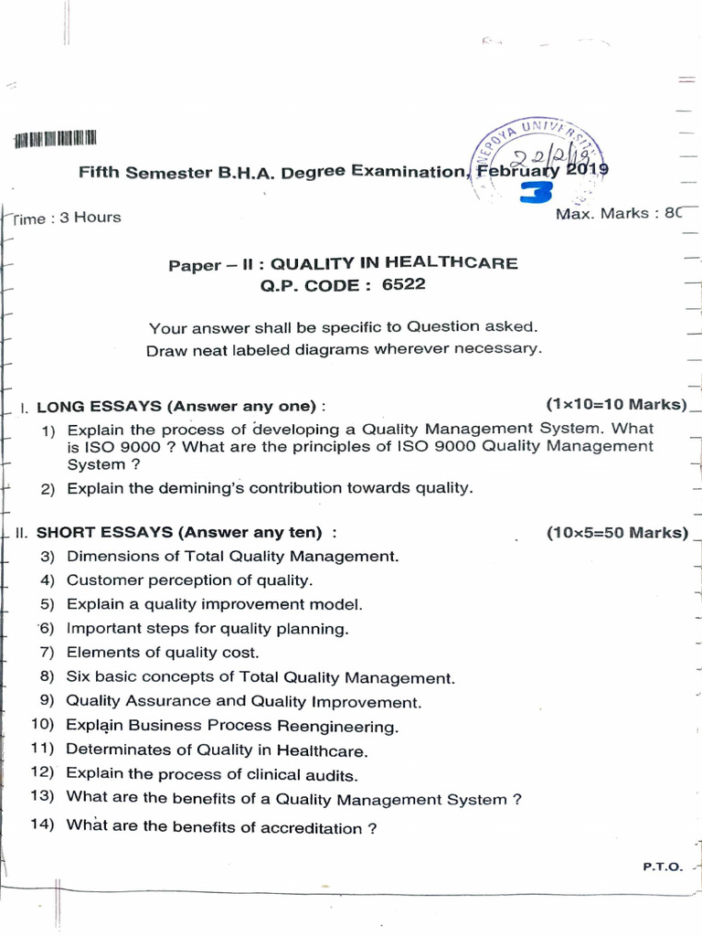 Quality VI sem QP (1) | PDF