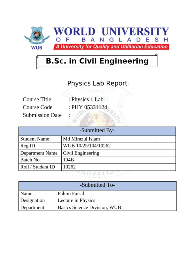 Physics Lab Report: Experiments Overview | PDF | Physics