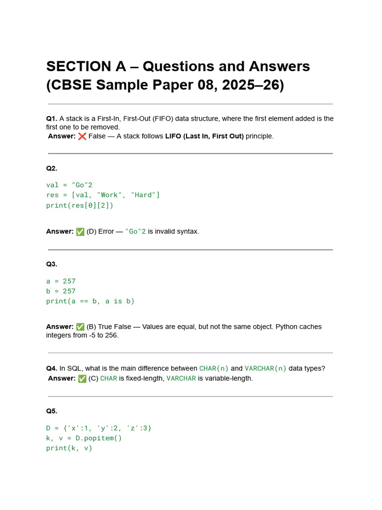 CBSE Sample Paper 08 Q&A 2025-26 | PDF | Computer Programming | Computing