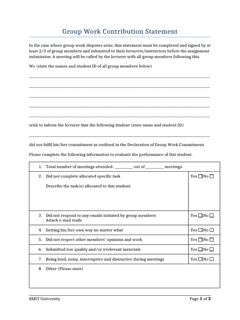 Group Work Contribution Dispute Form | PDF | Chess Theory | Chess