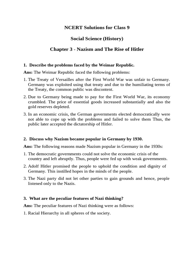 Nazism and Hitler: Class 9 History Guide | PDF | Nazi Germany | Nazism