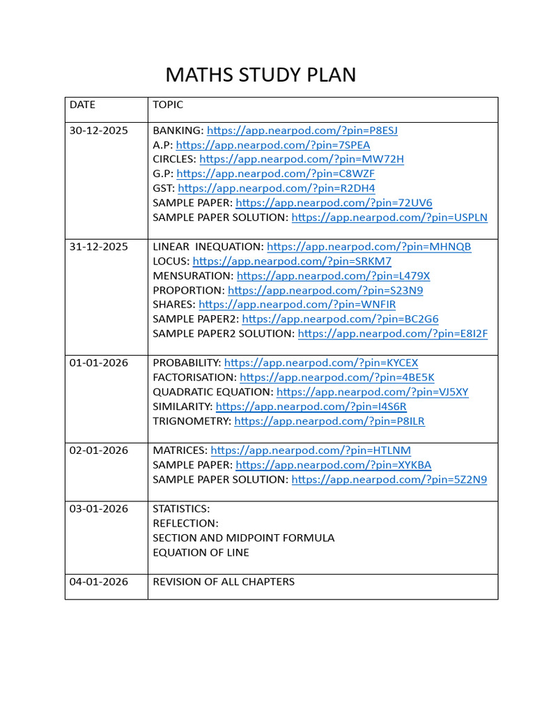 Maths Study Plan with Resources | PDF