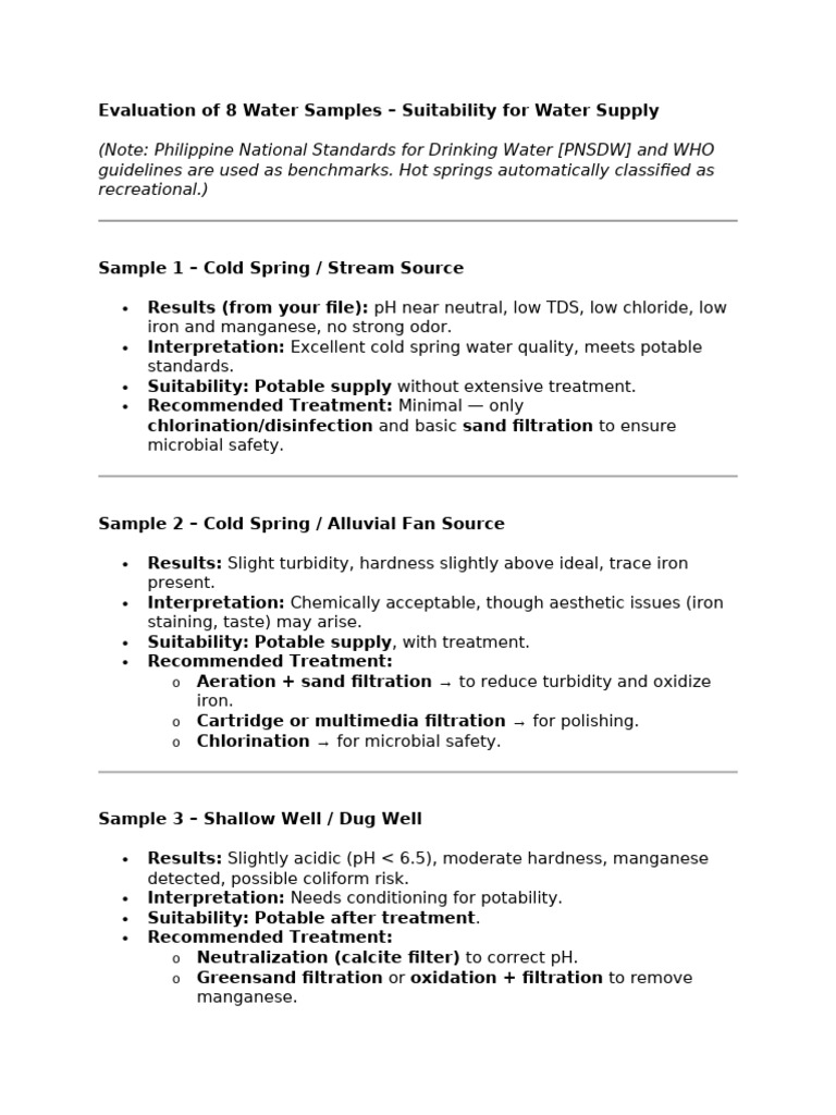 Water Quality Assessment of 8 Samples | PDF | Drinking Water | Water