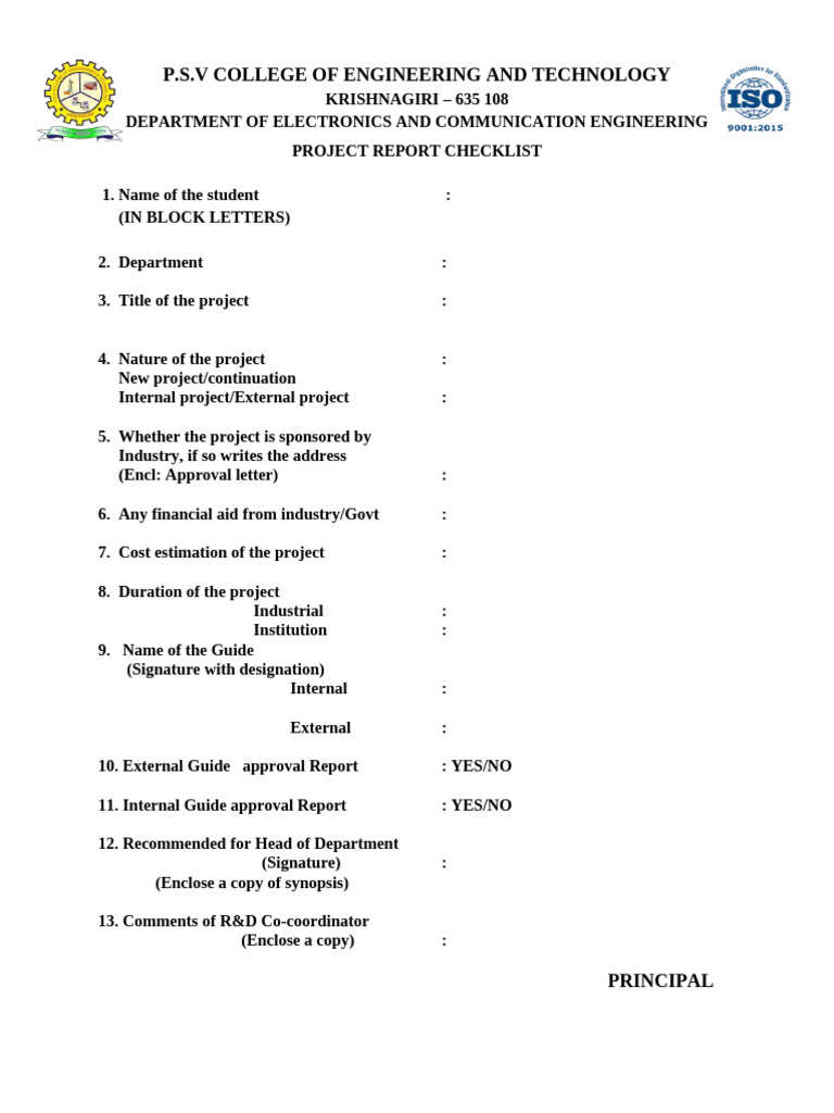 Project Report Checklist Template | PDF