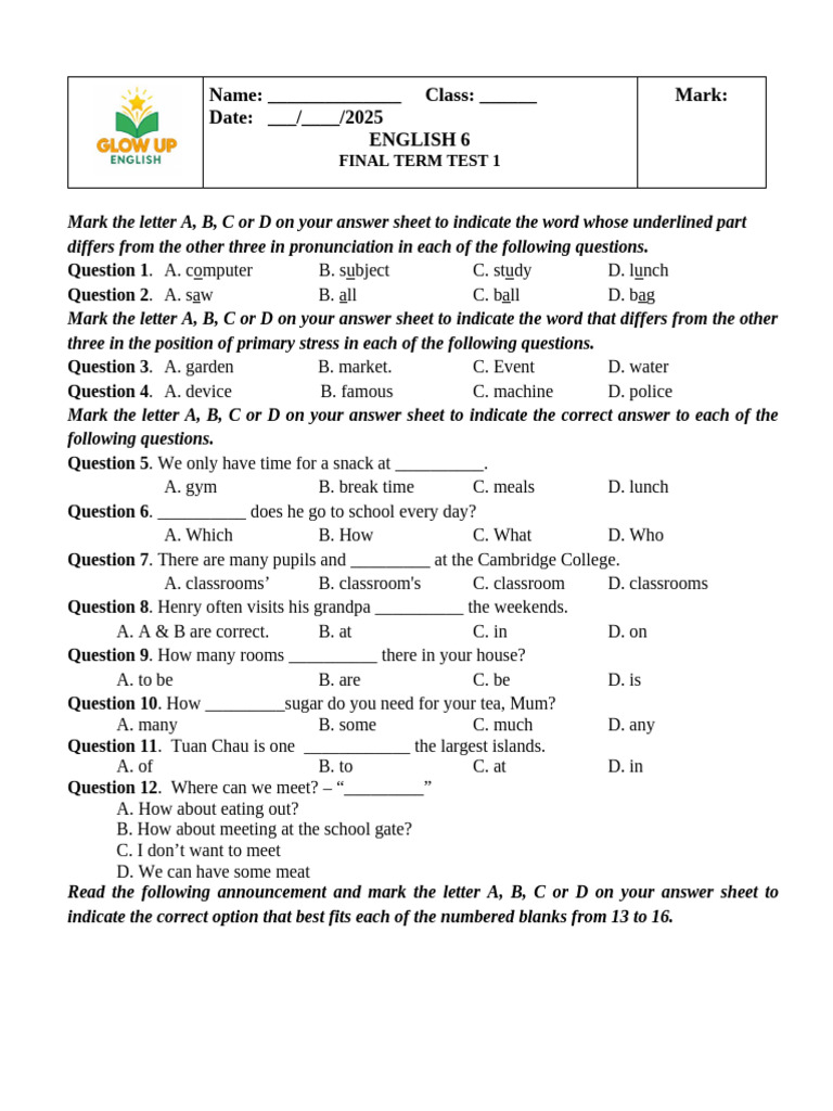 L P 6 Hk1 Form 2026 Test 1 | PDF | Underwater Diving