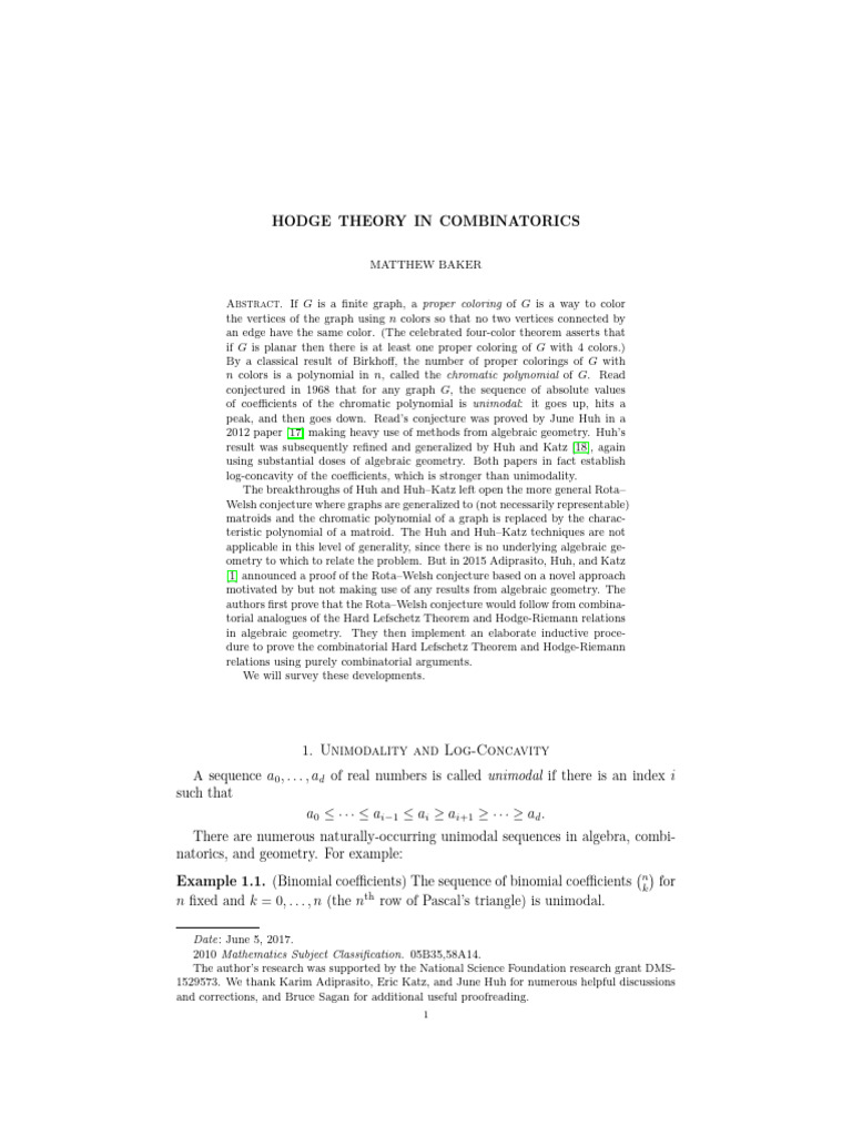 Hodge Theory in Combinatorics - Matthew Baker | PDF | Ring (Mathematics ...