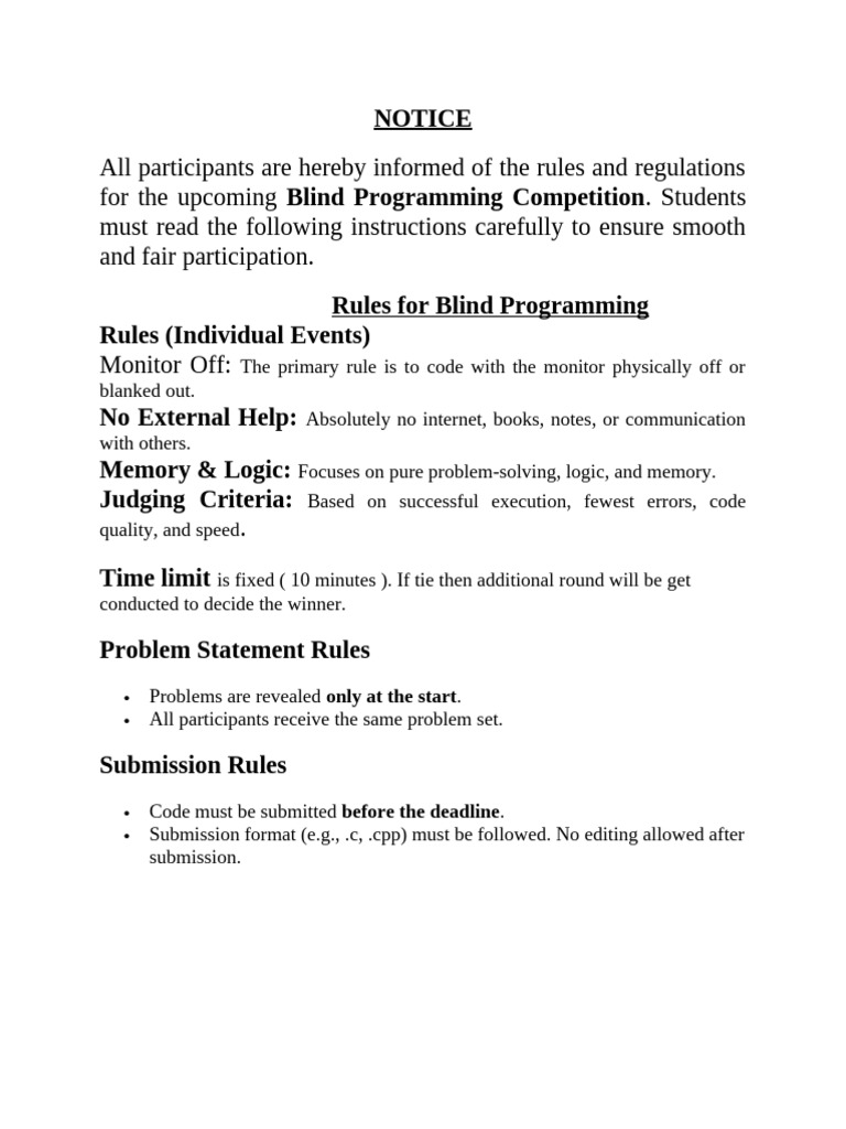 Rules for Blind Programming Competition | PDF