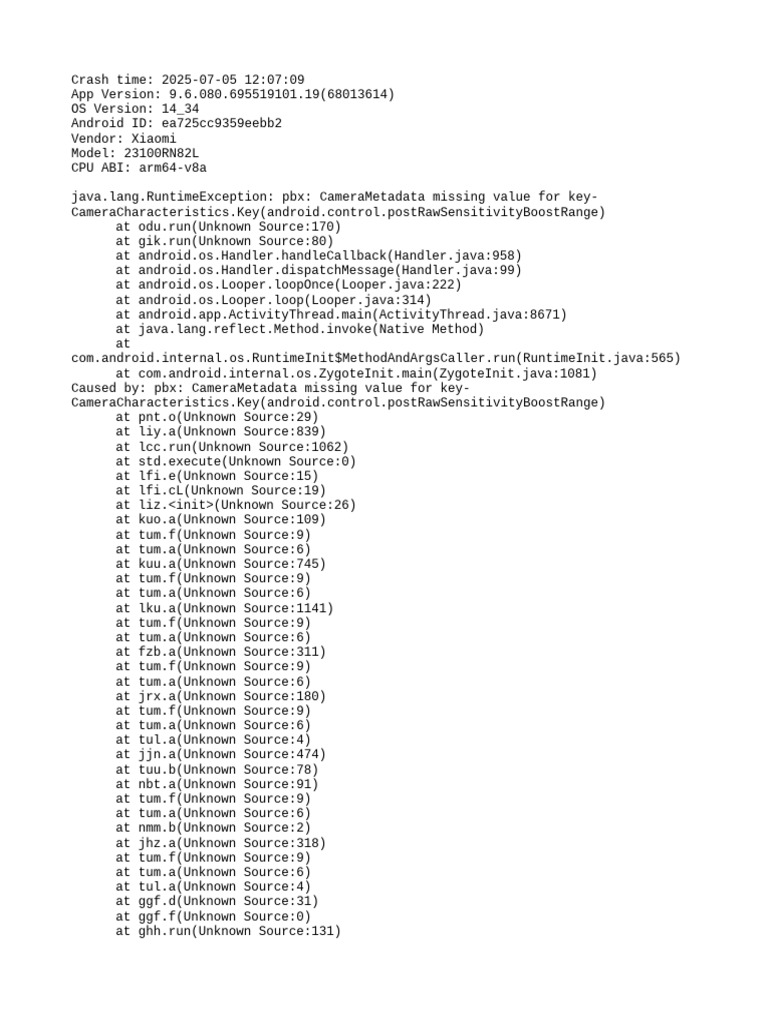 Camera Crash Report for Xiaomi Device | PDF