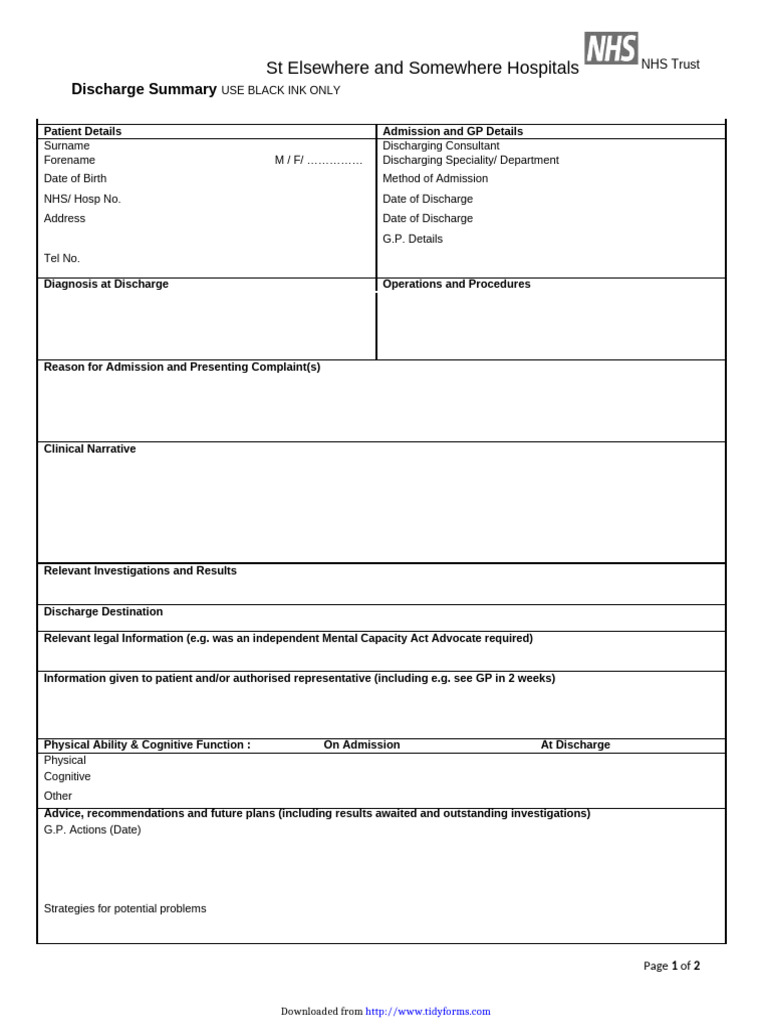 NHS Discharge Summary Template Guide | PDF | Patient | Pharmacy