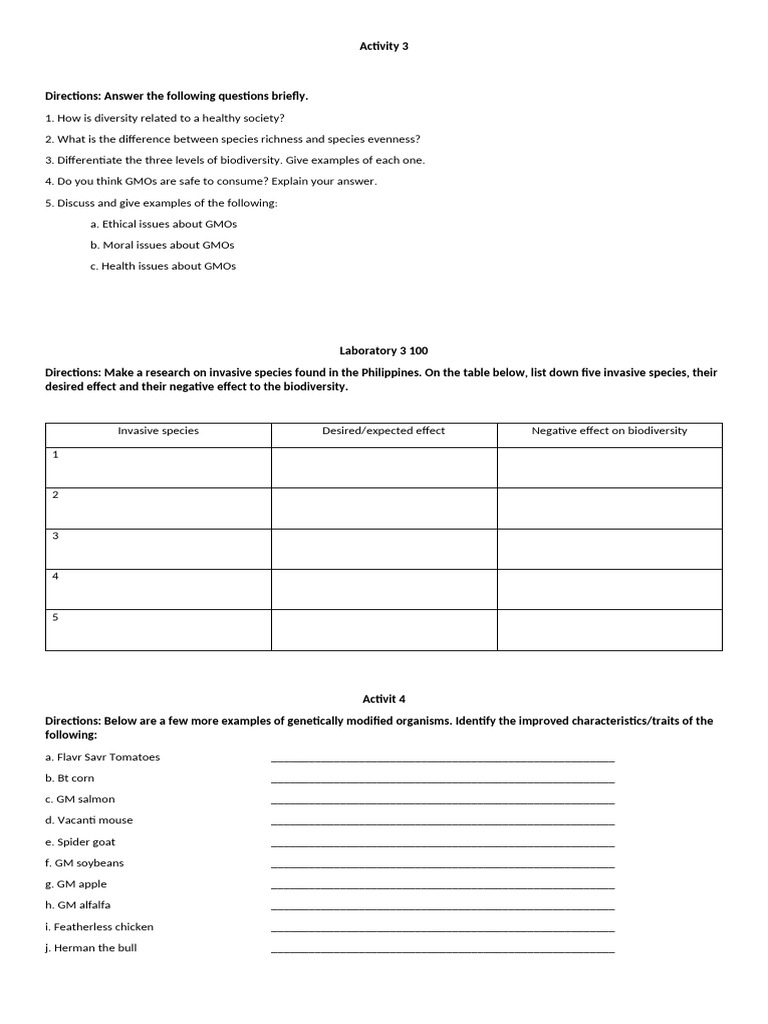 Activities for GE 7 UNIT 9 | PDF | Genetically Modified Organism ...