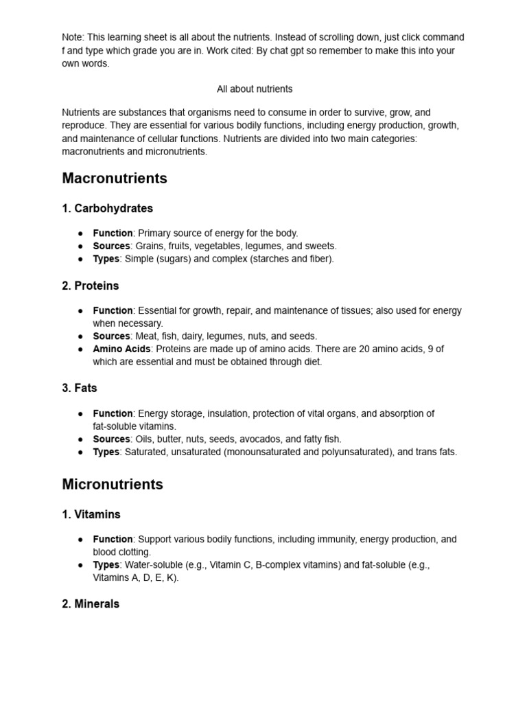 Essential Nutrients Explained | PDF | Fat | Carbohydrates