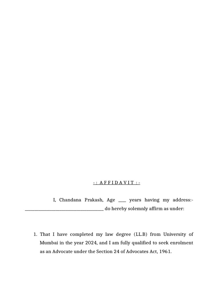 Advocate Enrollment Affidavit Template | PDF