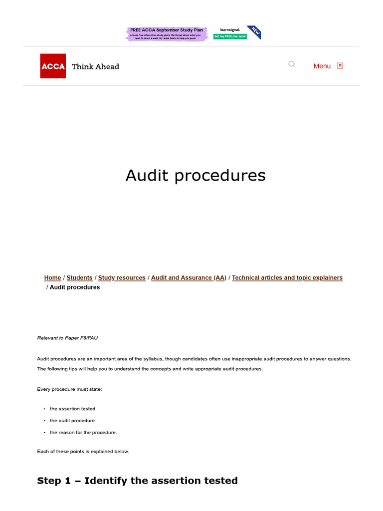 Audit procedures _ ACCA Qualification _ Students _ ACCA Global | PDF ...