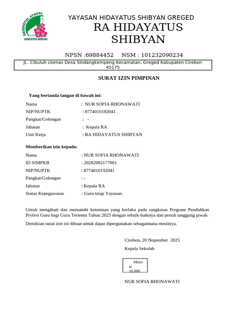 Surat Izin Program Pendidikan Guru 2025 | PDF