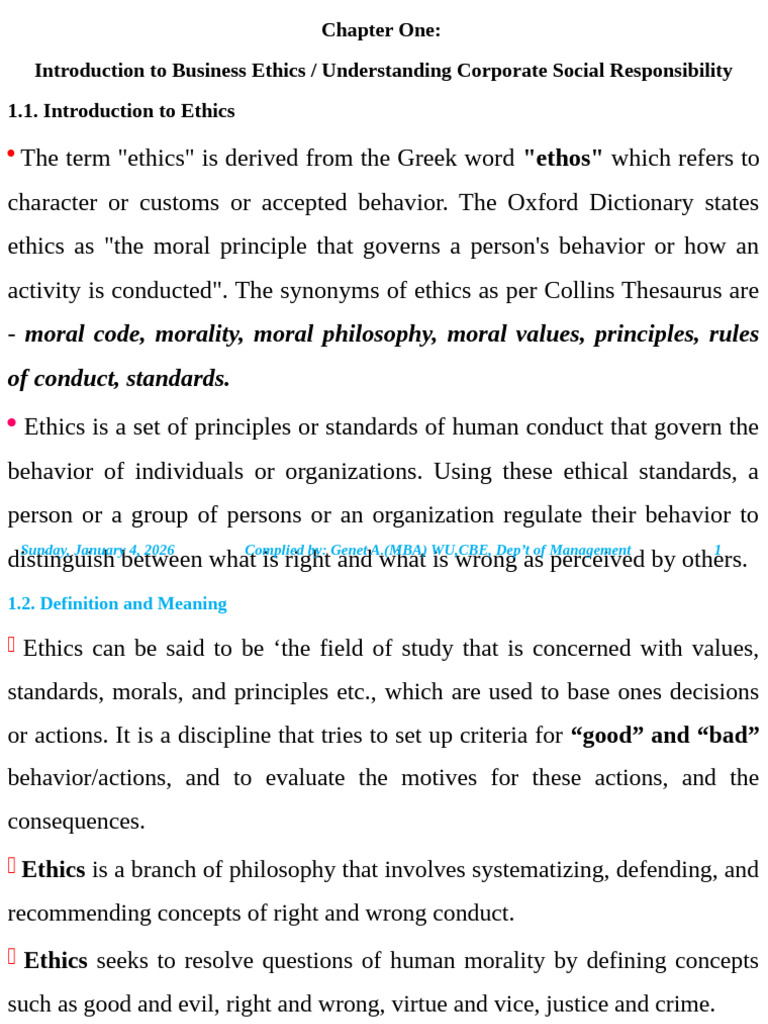 Chapter One Business Ethics | PDF | Corporate Social Responsibility ...