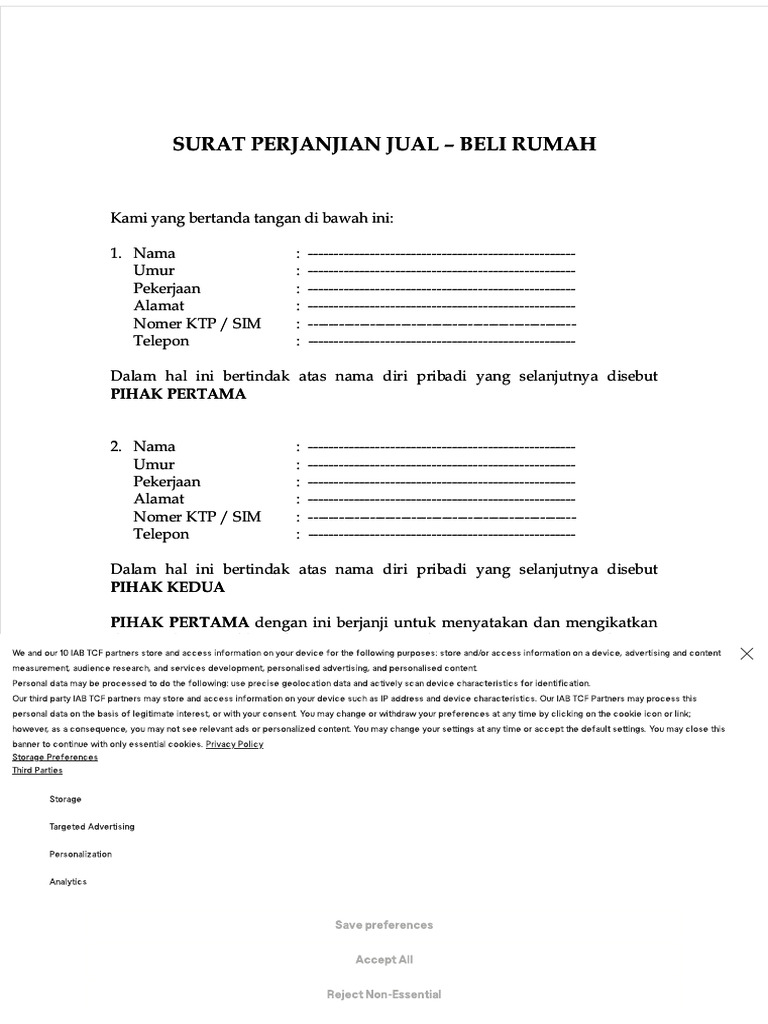 Surat Perjanjian Jual Beli Rumah | PDF