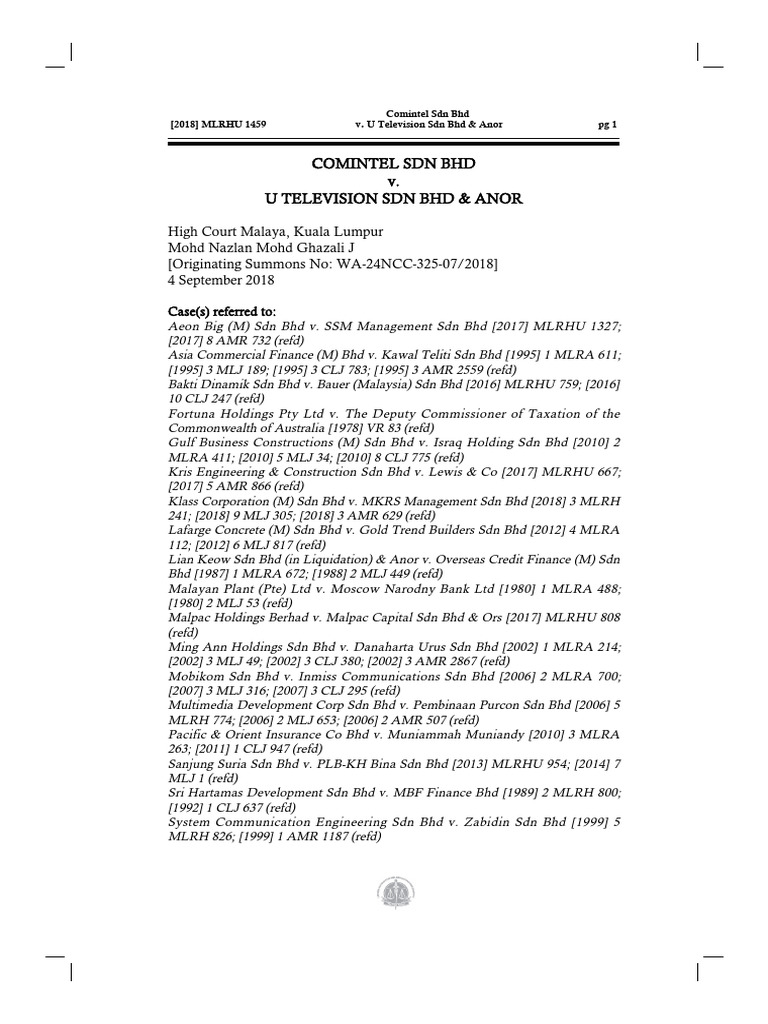 Comintel v. U Television: Fortuna Injunction Case | PDF | Lawsuit | Res ...