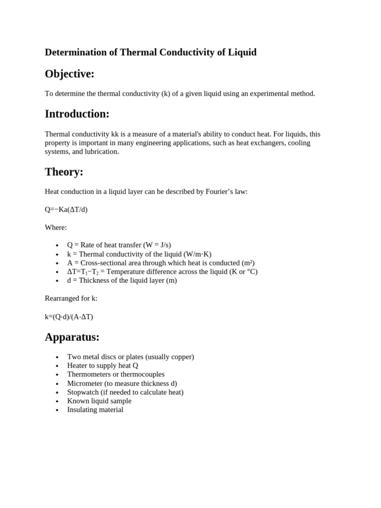 Measure Liquid Thermal Conductivity | PDF | Thermal Conduction | Heat