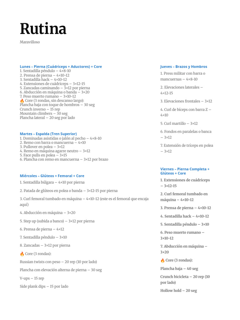 Rutina | PDF | Entrenamiento con pesas | Entrenamiento de fuerza