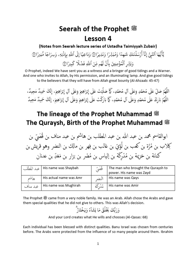 Seerah of Prophet Muhammad ﷺ: Lesson 4 | PDF | Muhammad | Banu Hashim