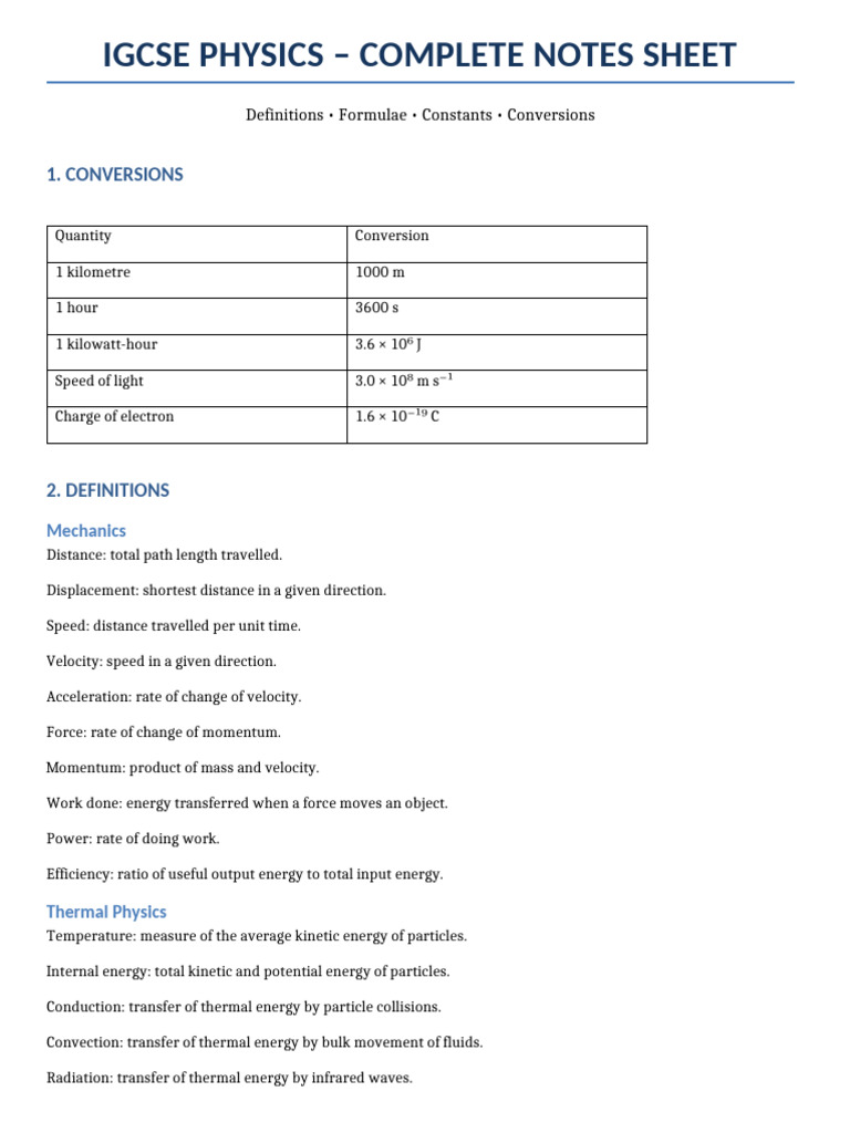 IGCSE Physics Complete Notes | PDF | Waves | Electromagnetic Radiation