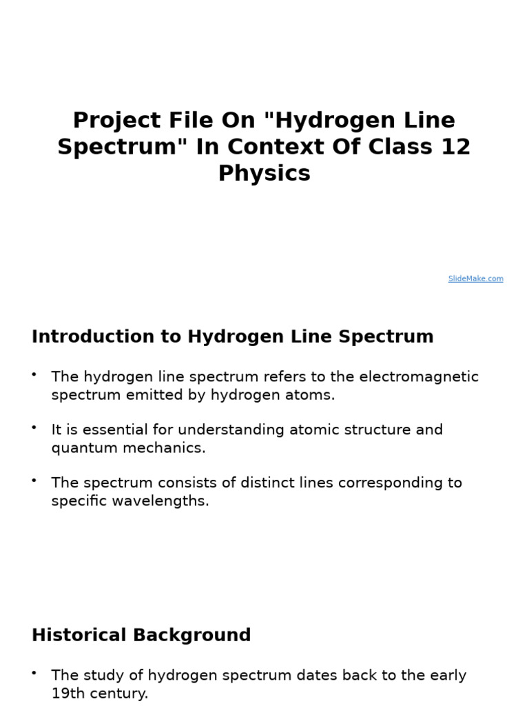 Project File On _Hydrogen Line Spectrum_ In Context Of Class 12 Physics ...