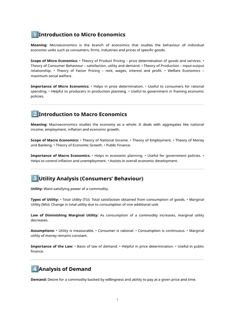 Micro and Macro Economics Overview | PDF | Demand | Economics