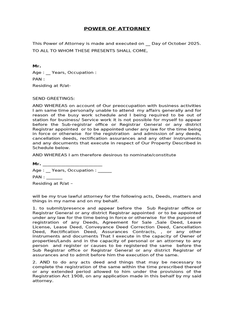 Power of Attorney for Property Transactions | PDF | Deed | Power Of ...