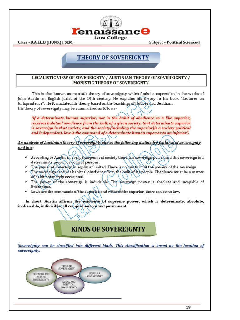 Austin's Monistic Theory of Sovereignty | PDF | Sovereignty | Heads Of ...