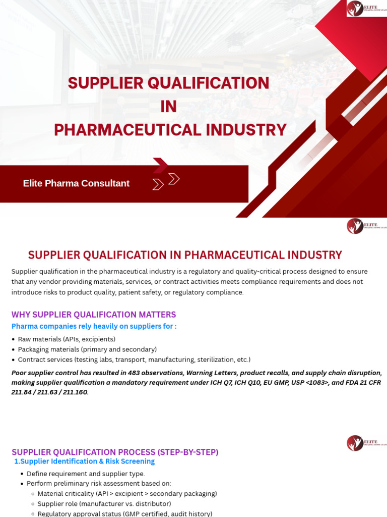 Supplier Qualification in Pharma Industry | PDF | Verification And ...