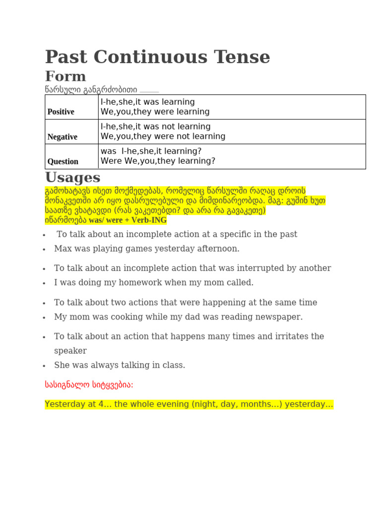 Understanding Past Continuous Tense | PDF