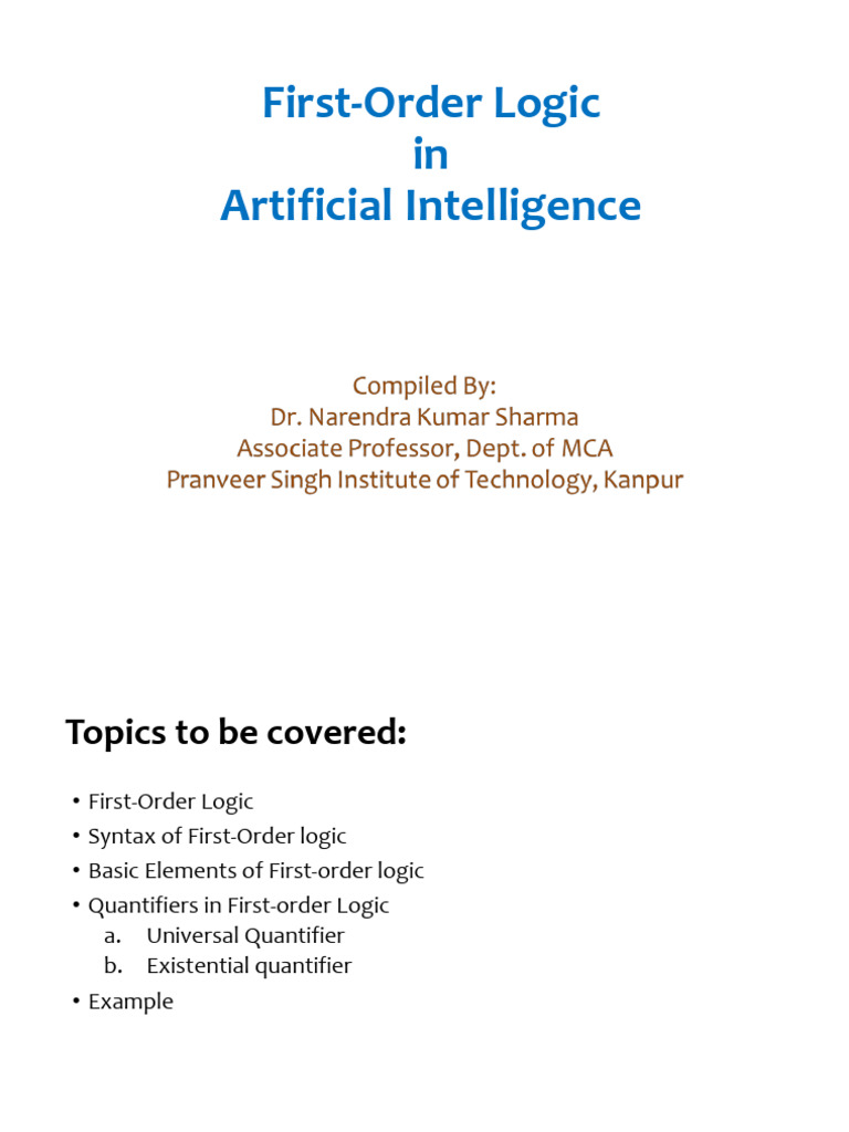L10-First-Order Logic in AI | PDF | First Order Logic | Logic