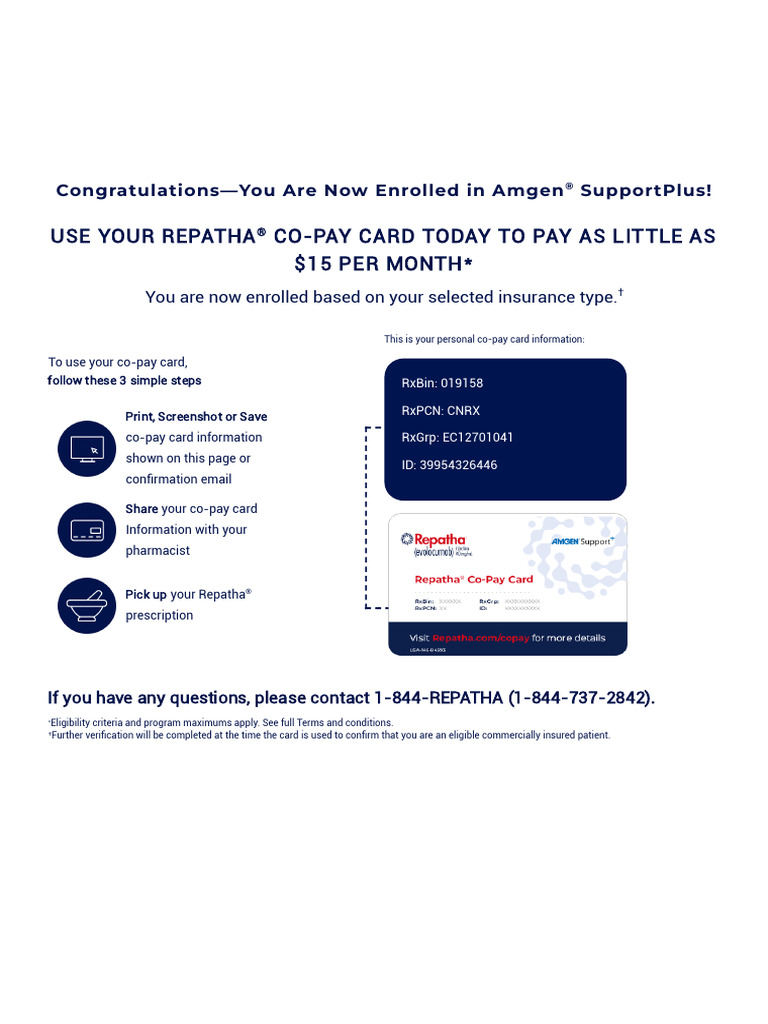 Amgen® SupportPlus Enrollment _ Repatha® (evolocumab) | PDF