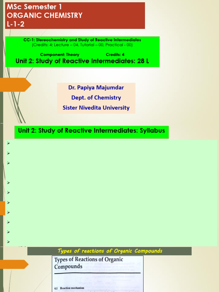 Stereochemistry & Reactive Intermediates | PDF | Chemical Reactions ...