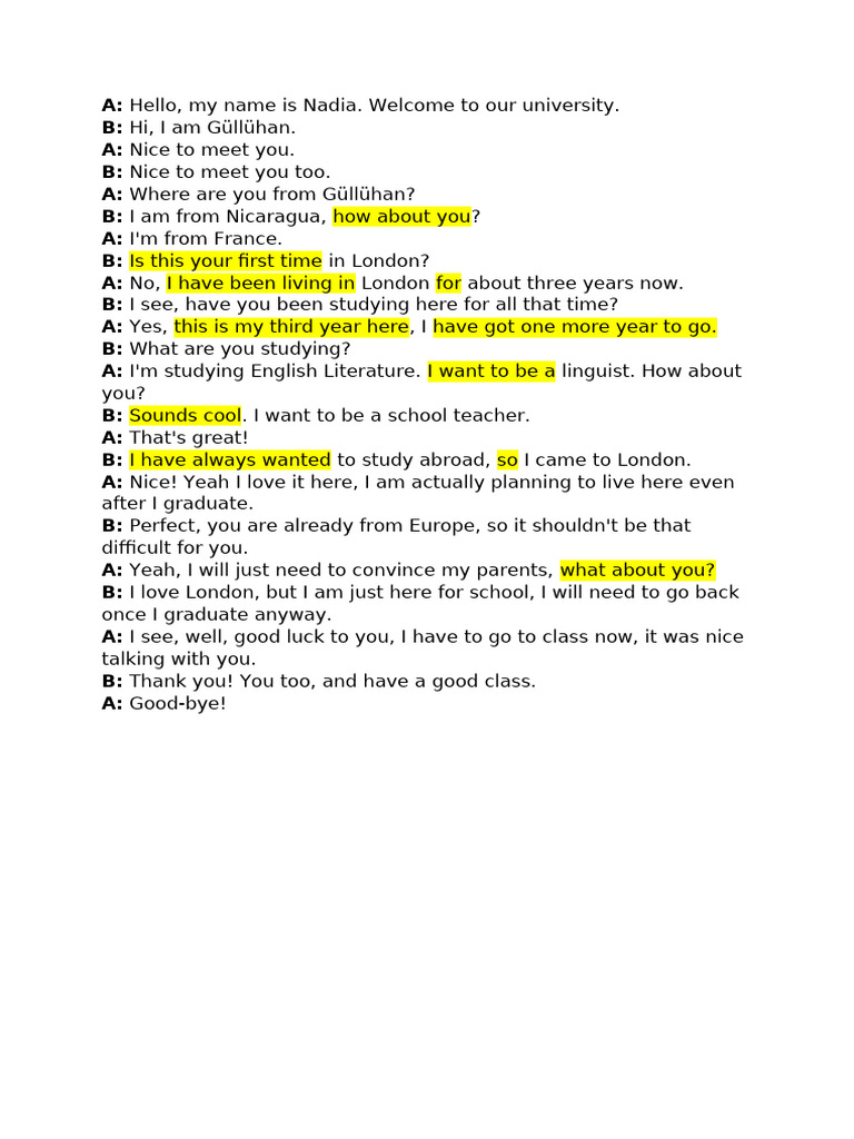 Student Conversations in London | PDF