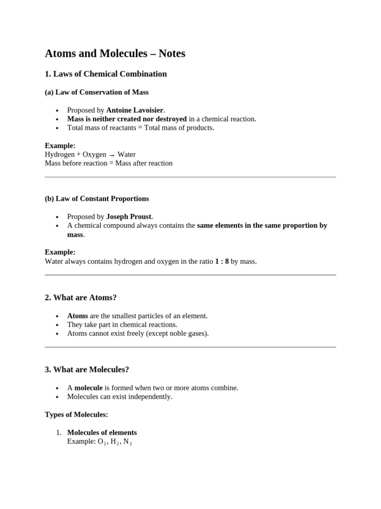 Atoms and Molecules: Key Concepts Explained | PDF