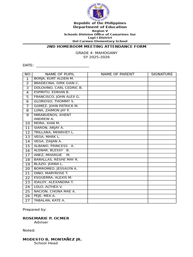 Grade 4-5 Homeroom Attendance Forms | PDF
