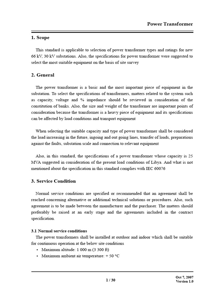 Power Transformer Selection Standards | PDF | Transformer | Electric Power