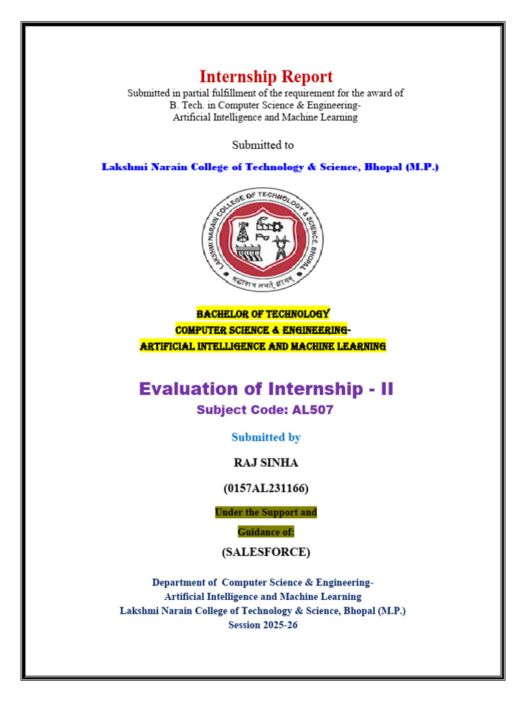 Format For Internship Report AIML V Sem | PDF | Customer Relationship ...