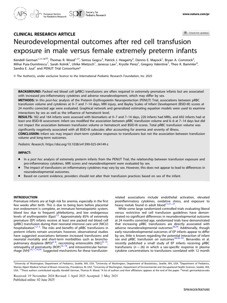 Neurodevelopment in Preterm Infants by Sex | PDF | Preterm Birth ...
