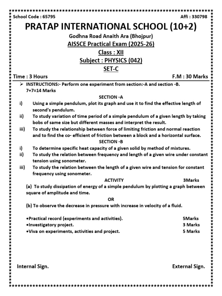 AISSCE Class XII Physics Practical Exam | PDF