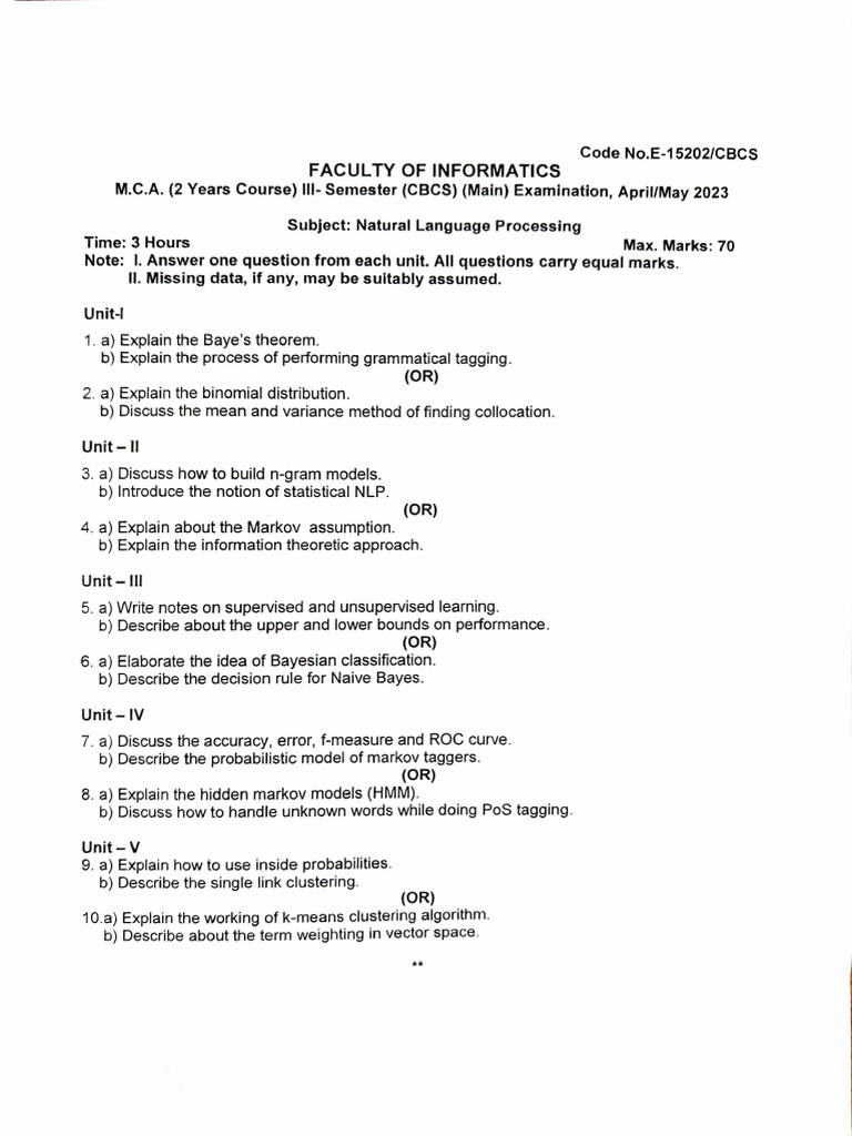Natural Language Processing Exam Guide | PDF