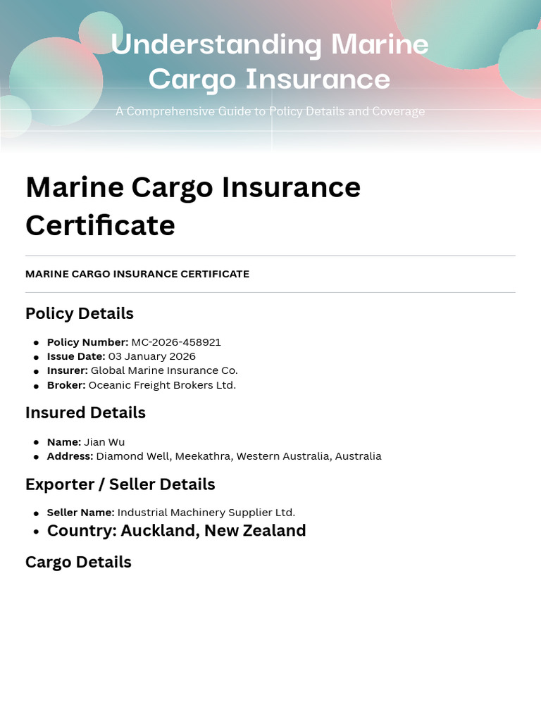Marine Cargo Insurance Certificate | PDF