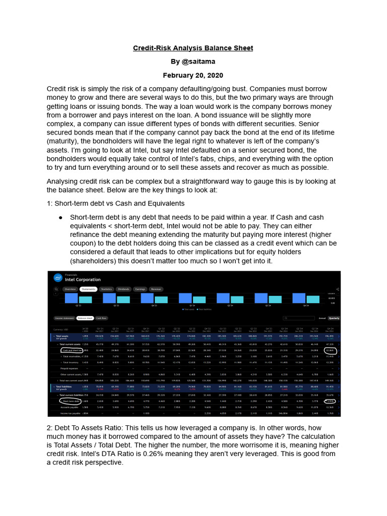 Credit Risk Analysis of Intel's Balance Sheet | PDF | Bonds (Finance ...