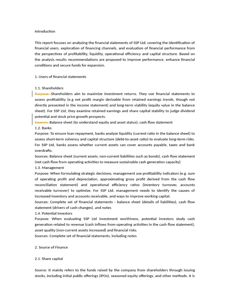 SSP Ltd Financial Performance Analysis | PDF | Equity (Finance ...