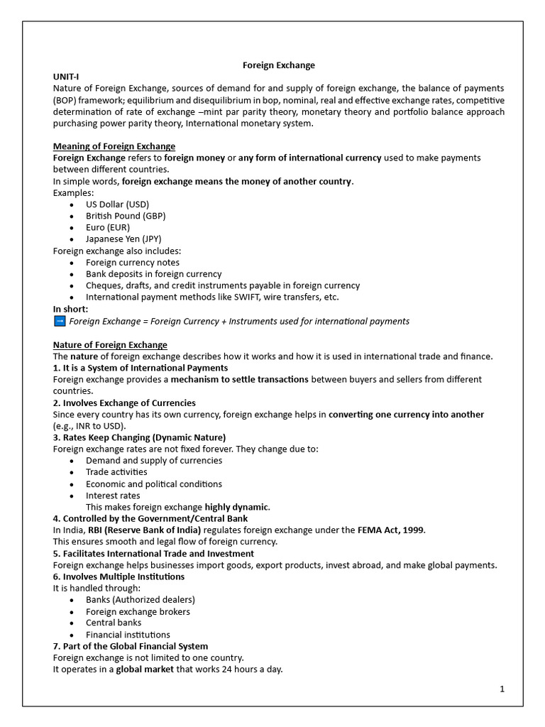 Foreign Exchange Notes | PDF | Exchange Rate | Foreign Exchange Market