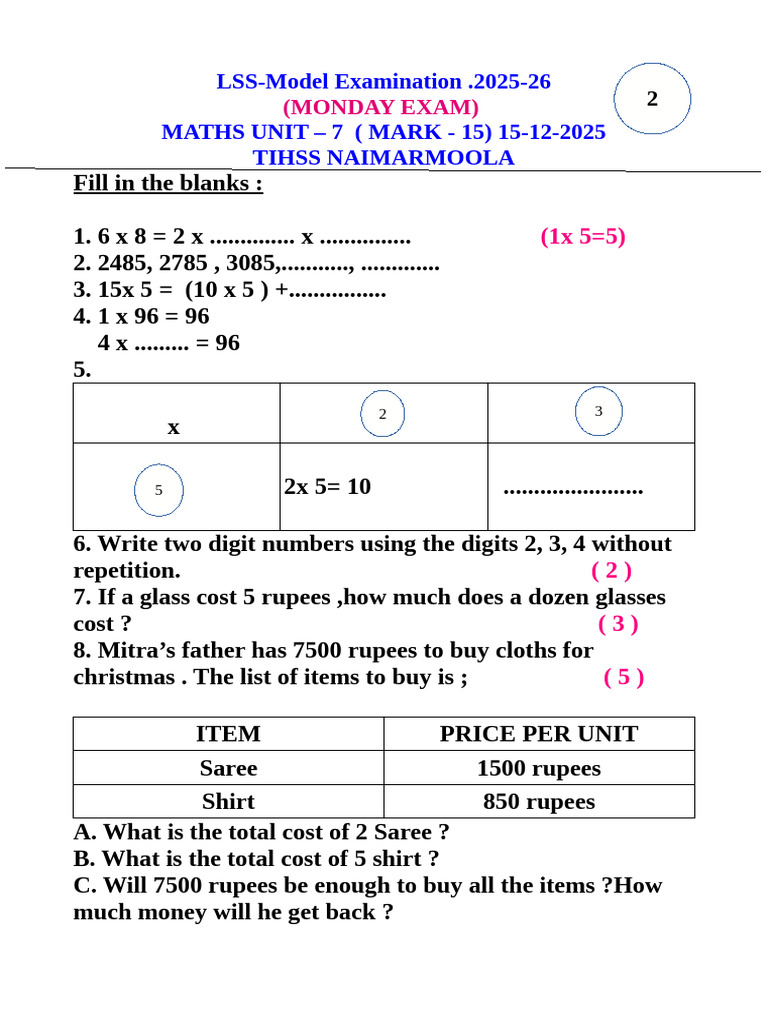 Maths Eng Unit 7 | PDF