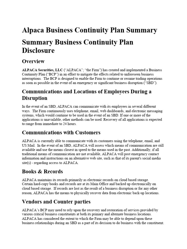 Alpaca Business Continuity | PDF | Information Technology Management ...