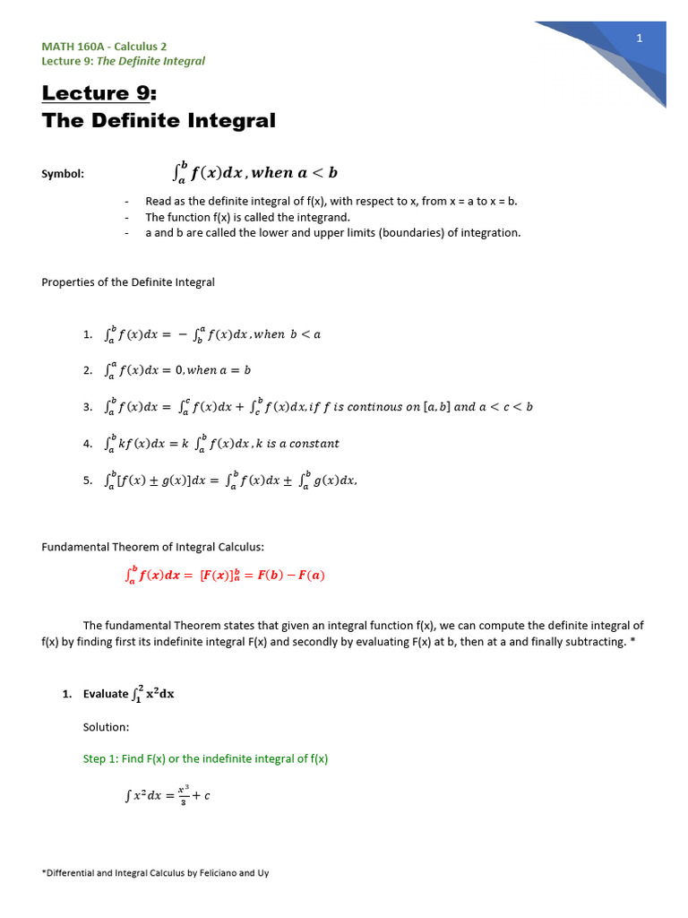 Definite Integral Concepts and Examples | PDF | Mathematics | Calculus