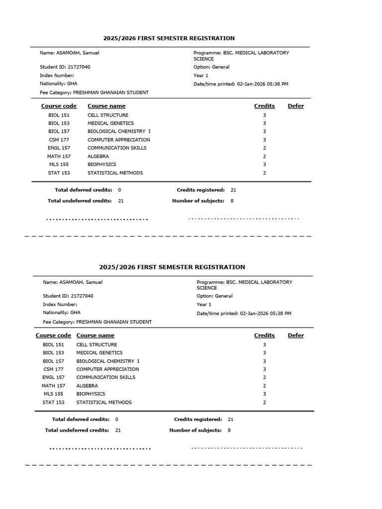 BSC Medical Laboratory Science Registration | PDF | Inquiry | Science